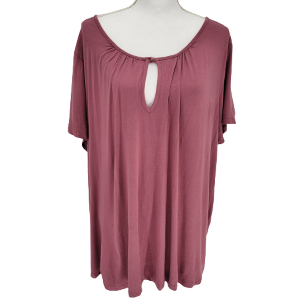 Paper Plane 3X Top Keyhole Short Sleeve T-Shirt Dusty Rose/Pink
